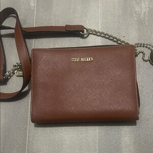 Steve Madden Chestnut Saffiano Crossbody Bag with Gold Hardware